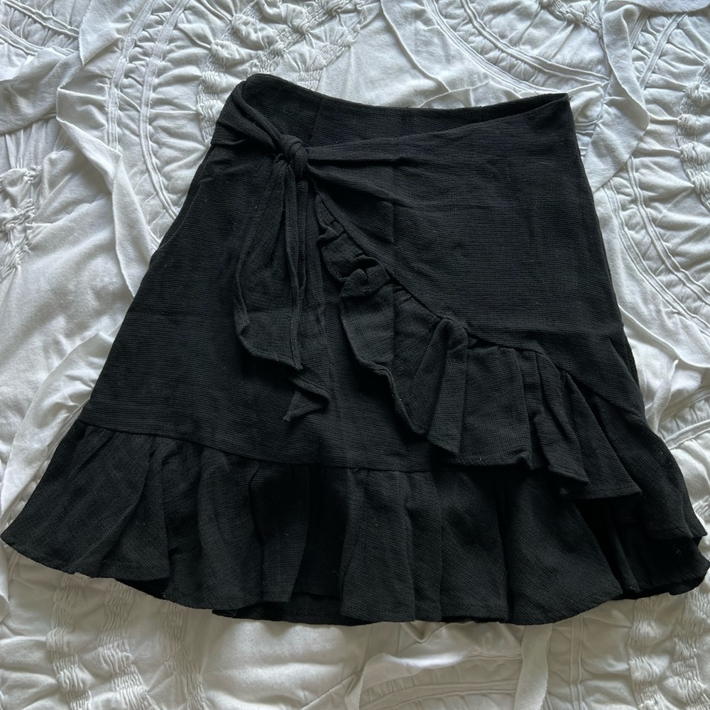 Black Wrap Skirt with Ruffle